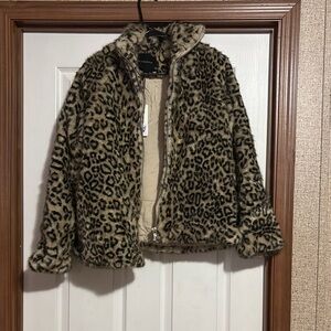 Olivaceous Leopard Print Faux Fur Jacket